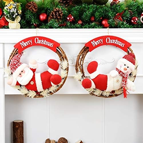 Zypnb Christmas Holding Decoration Papai Noel Wraitring Round Garland Gifts Para o Ano Novo Rattan Xmas