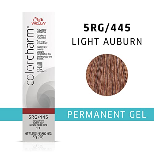 Wella ColorCharm Permanente Gel Hair Color para cobertura cinza, 5RG Light Auburn, 2 oz