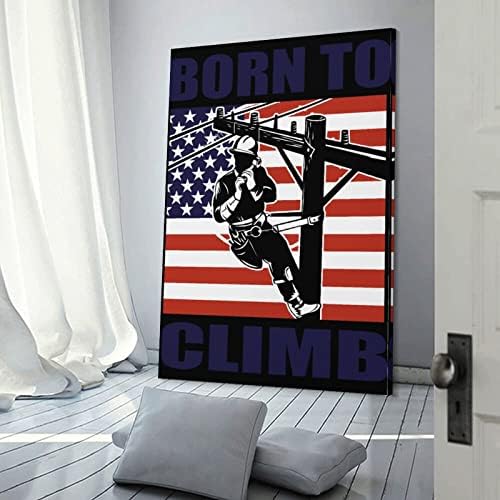 Lineman with American Flag Impresso Pintura Arte da parede Modern obra de arte vertical Picture para