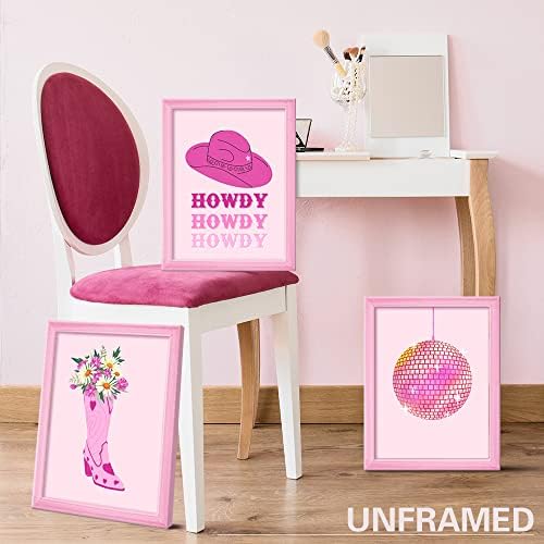 BeyondNice Cowgirl Decor Howdy Sign Posters de bola de discoteca rosa para quarto pinturas estéticas para a parede