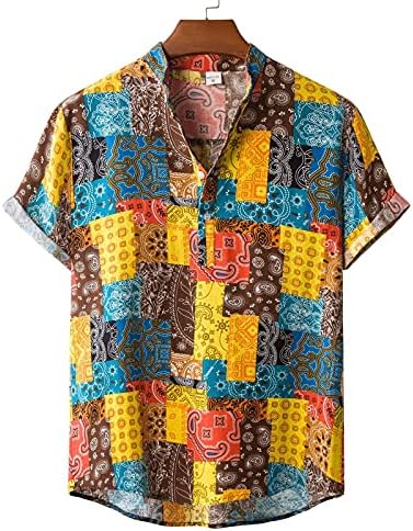 Camisas de linho de algodão masculino da Beibeia Button Floral Button Down Down Hawaiian Cirtle Vintage Boho
