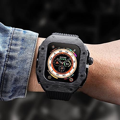 Kit de modificação de luxo Kavju para Apple Watch 8 Ultra 49mm Caixa de fibra de carbono de pulseira de borracha