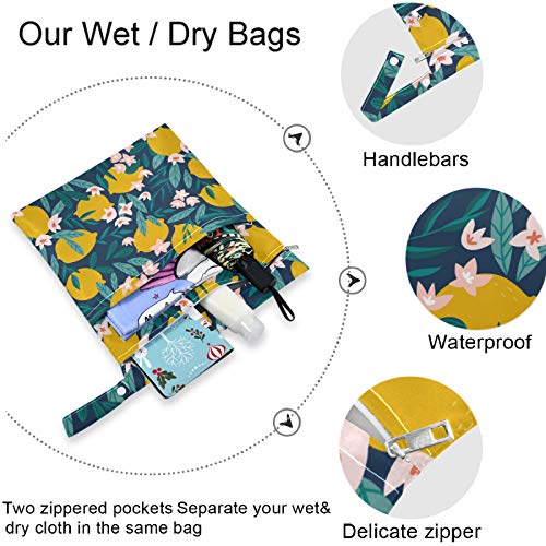 VISESUNNY Lemon Floral 2pcs bolsa molhada com bolsos com zíper lavandable reutilizável para viajar, praia,