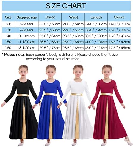 Z & X Girls Louvore Dance Dress Comprimento completo saia de balanço de manga longa de adoração litúrgica igreja