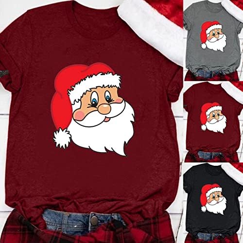 Nrealy Christmas T camisetas para mulheres de manga curta Tops de impressão engraçada Tee
