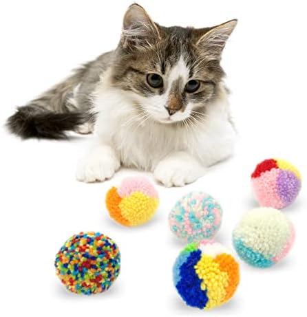 Andiker 6pcs sortidos de gato colorido Brinquedos de bola, lã de fios de lã Cat pom pom bolas interativas