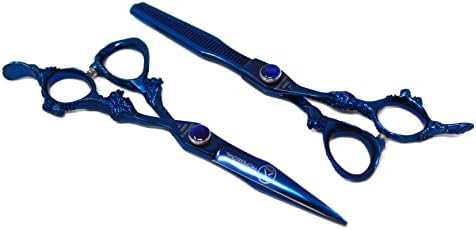 XPERSIS Pro Blue Dragon Handle Cortar tesoura de barbeiro nítido e tesouras de afinação de aço