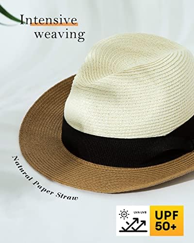 Comhats upf 50+ unissex sun palha fedora chapéu para mulheres homens, chapéu de praia compacável enquadra o chapéu