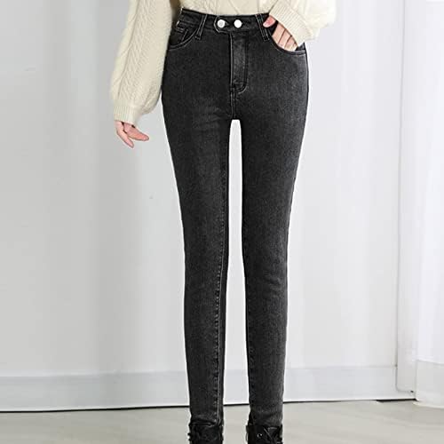 Jeans para mulheres Cintura alta espessada Haren Plush quente solto e reto com calça jeans rasgada calça