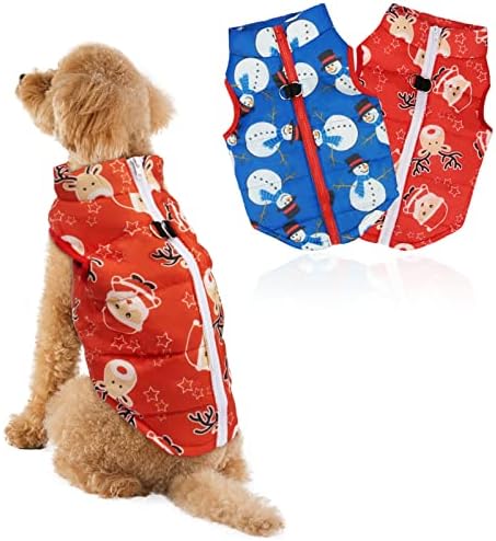 Bwogue 2 Pacote jaquetas de cães de Natal para casacos quentes de cães à prova de vento de inverno
