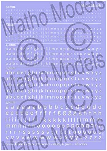 Modelos Matho Letters Decal - Branco, 1-3mm - Acessórios de Modelo de Plástico 80016