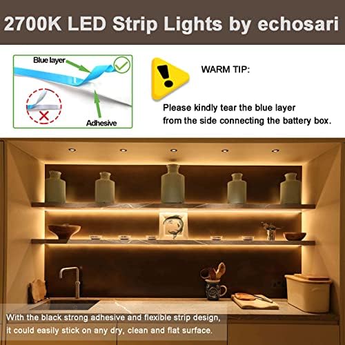Luzes de tira LED alimentadas por bateria Echosari com branco remoto quentes, 8 modos, diminuição, timer,