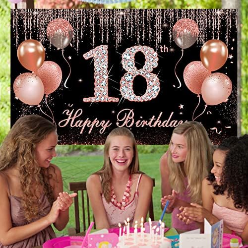 Happy 18th Birthday Banner Decorações com Confetti Balloon Arch Garland, Rose Gold Swee