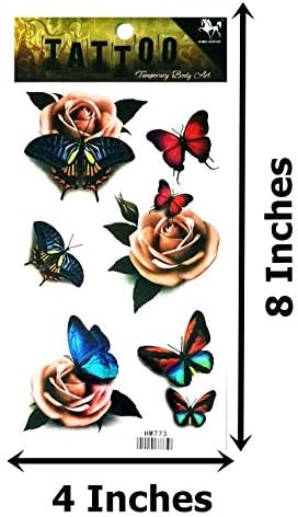 Nipitshop 1 folha Butterfly Butterfly Rose Tattoo 3D Propertável braço corporal Arte da mão Hand Sticuters temporários