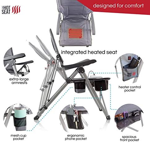 Design pop The Hot Seat, Cadeira de acampamento portátil aquecida USB, perfeita para ao ar livre, esportes,