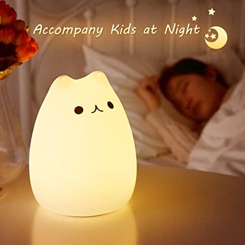 Lâmpada de gato zklili, Kitty Night Light for Kids Remote Control Silicone LED Nightlights Criandler meninas recarregáveis ​​Recarregável Kawaii Nightlight