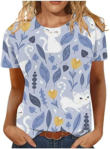 Tops femininos Tees gráficos Blusa de manga curta casual Camiseta de impressão de animais engraçada