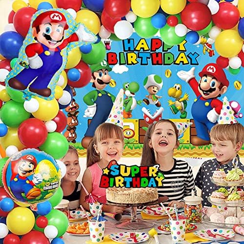Oghoblye Mario Birthday Party Decoration Supplies Balloons Balloons Backdrop Perfect for Kids Boys Girls