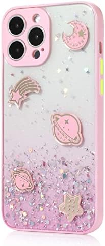 Caselix para iPhone 13 Pro Case, Glitter Universe Print Design com Planetas Rerculados Charms Caso de proteção