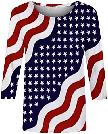 Camisas patrióticas femininas do rbculf Dia da independência do Dia da Independência Slim Fit O-Golago 3/4
