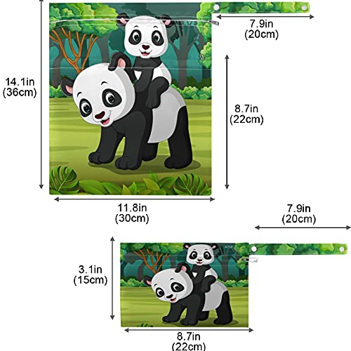 VISESUNNY PANDA Mãe Little Animal 2pcs bolsa molhada com bolsos com zíper Lava -espaços reutilizáveis ​​para