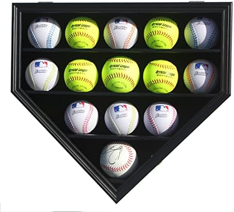 DisplayGifts 14 Baseball Softball Exibir gabinete de parede de madeira sólida com proteção contra