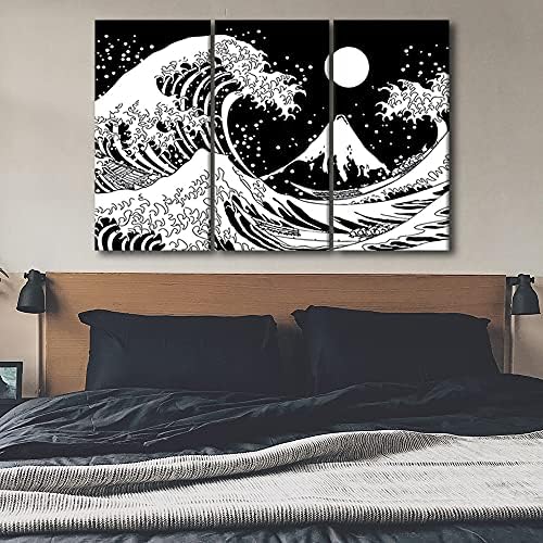 Kanagawa Great Wave Canvas Arte da parede Multi painel pinturas em preto e branco, decoração de casa de