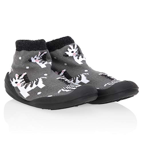 Nuby Snekz Sapatos de meia de borracha confortáveis ​​para primeiros passos- zebras cinza/grande 22-30 meses