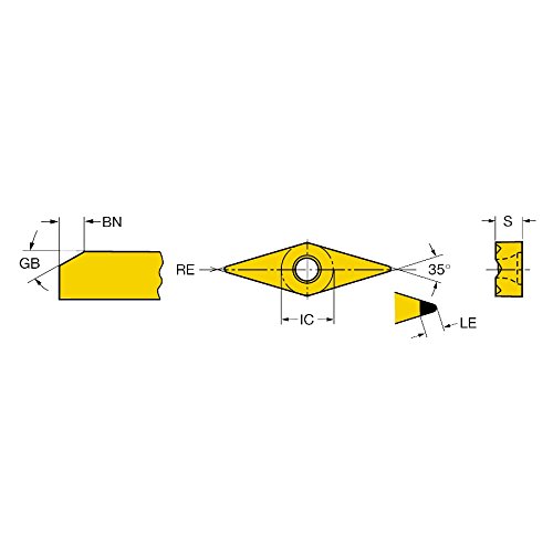 SANDVIK COROMANT TR-VB1308S01020F 7105 CORO Turn TR Insert para girar, CBN, corte neutro, 7105