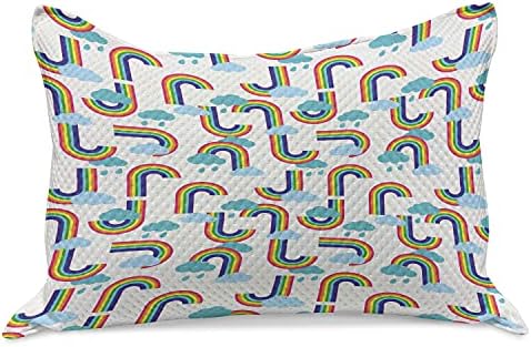 Ambesonne desenho animado malha de colcha de travesseiros, repetindo o padrão temático de arco -íris
