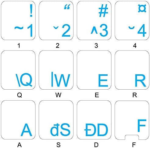 Etiquetas de teclado romeno do 4Keyboard com letras azuis em fundo transparente para desktop, laptop e caderno