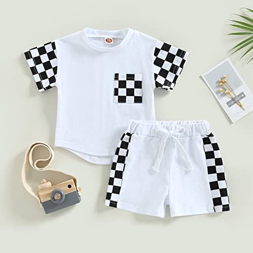 Criança menino menino roupas de verão marinheiro xadrez de manga curta de manga curta