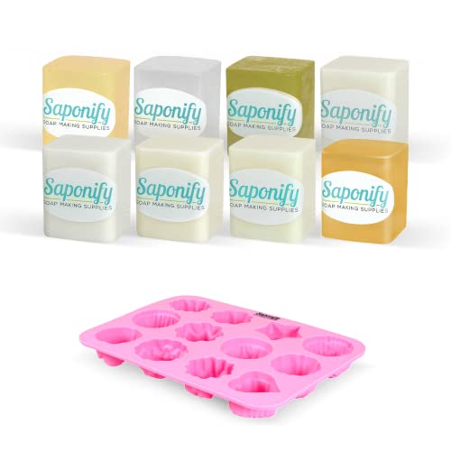 Saponify - Derreta e despeja o kit de amostragem de base de sabão, molde de silicone, mel, claro, óleo