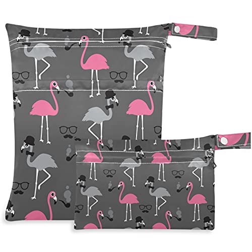 VISESUNNY Flamingo Bird 2pcs bolsa molhada com bolsos com zíper lavandable reutilizável para viajar, praia, piscina,