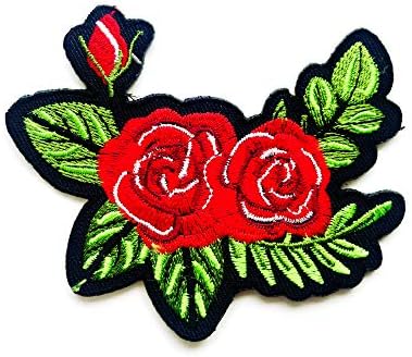 Th Red Rose Flowers Bouquet2 Love Biker Patches Applique Bordered Sew On Iron On Patch for Backpacks