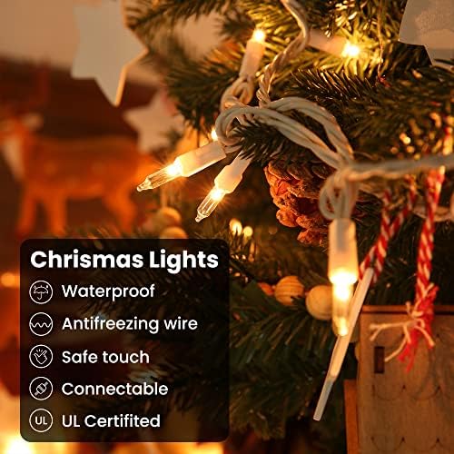 Luzes de Natal brancas e brancas de 300 contagens, 75 pés de lâmpada incandescente Mini Luzes de cordas