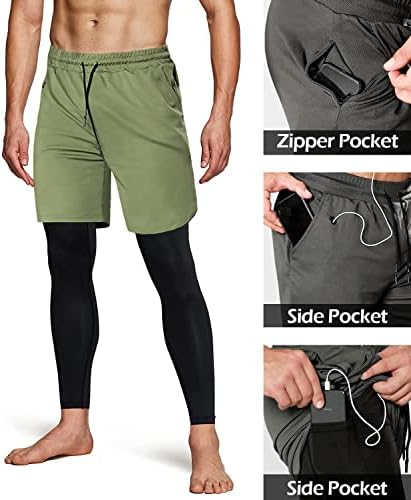 2 em 1 em uma calça de corrida de homens, calças de compressão de ginástica para homens treinando calças