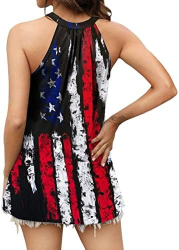 4 de julho Camisas para mulheres bandeira dos EUA Summer Summer Sleesess O-Gobes Tops Tops Stars Stripes Tie-Dye