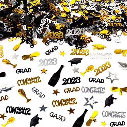 DIYDEC 1500PCS Tabela de graduação Confetti 2023, Diploma de graduação de graduação em Black Silver