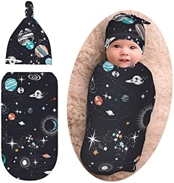 Space Baby Stuff Galaxy Swaddle com o conjunto de gorro, constelação de bebê macio e elástico