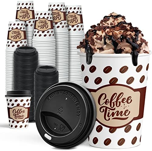 Ginkgo Coffee Cups com tampas 12 onças, 100 pacotes descartáveis ​​para ir a xícaras de café para cappuccino,