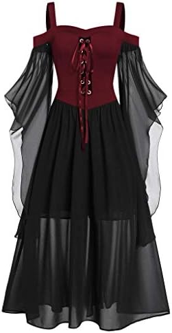 Lace Halloween Maxi Ombro de vestido longo de grandes dimensões Prigo de vestido de manga de