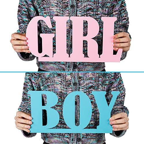 Decorações de revelação de gênero - menino ou menina azul de madeira e placar rosa letra ， com anúncio de gênero