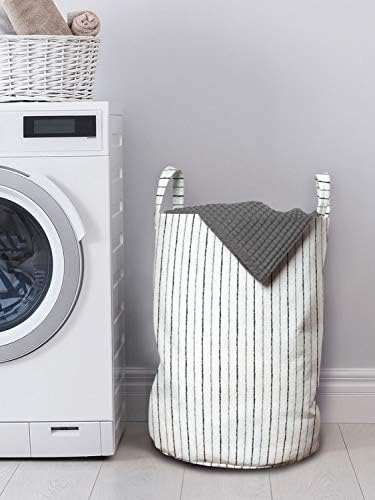 Bolsa de lavanderia listrada lunarável, listras pretas e cinza finas em linhas verticais monocromáticas de cenário