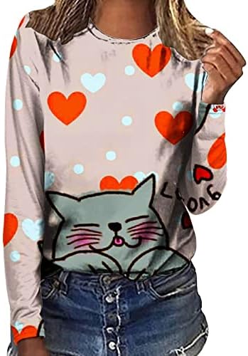 Camisas do Dia dos Namorados para mulheres fofas de animais de manga longa com mangas compridas moletons