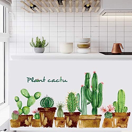 Mendom cactus decalque de parede de plantas verdes adesivo de parede, descasca e cola de arremesso removível