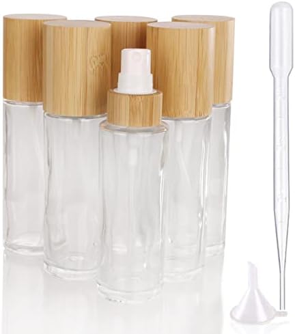 Cosidea 6 PCs vazios 2oz /60ml Bamboo tampa de vidro transparente garrafa de spray com névoa fina para descendente