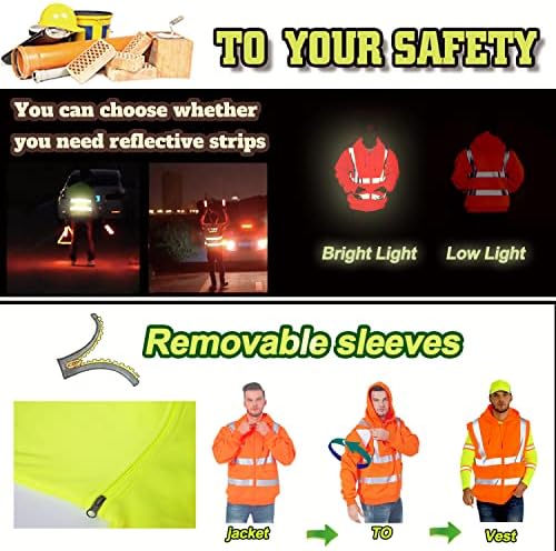 Jaqueta de capuz de segurança reflexiva de alta visibilidade com manga removível Hi visdowoor Protective Workwear