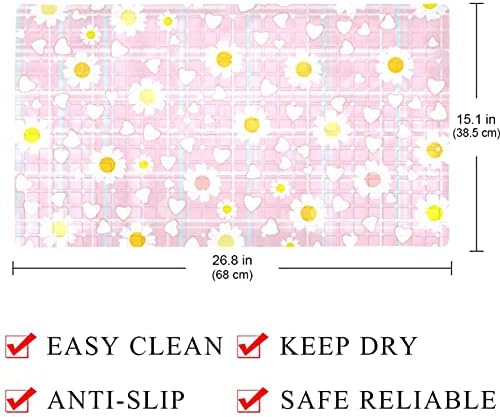 Tapete de chuveiro não deslizamento Flores de margarida Litrinhos azuis listras rosa tapetes de banheira para crianças