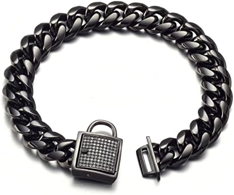 Nikpet Black Dog Chain Collar Metal Aço inoxidável Corrente de ligação cubana forte Coloque de mastigação pesada